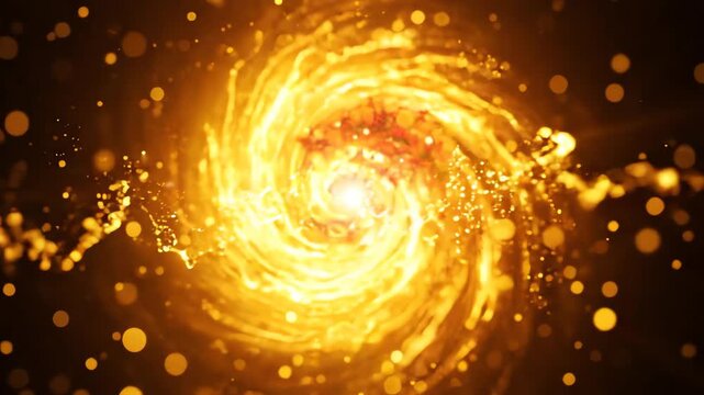 Cinematic animation of vibrant golden yellow light pulsating and expanding outwards with an intense glow to symbolize confidence and inner vitality