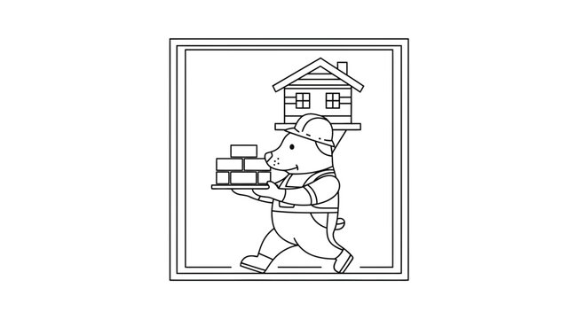 bear moving house, cartoon illustration
