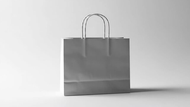 A minimalist white paper shopping bag mockup isolated on a gray background