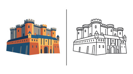 Colorful Castle Illustration and Outline © Zeyi