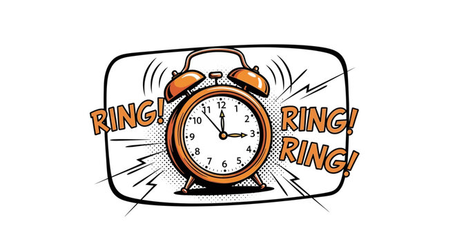 cartoon alarm clock ringing, television screen