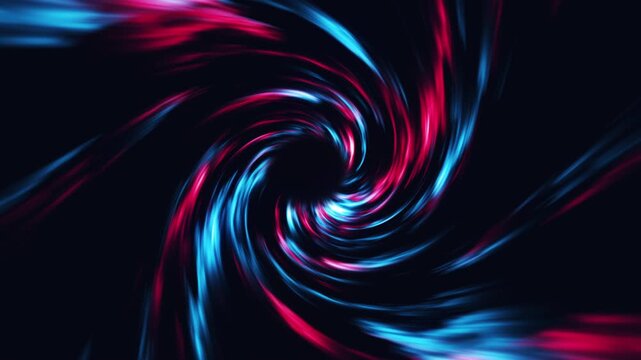 Abstract art with neon blue and red spiral light beams on a dark background. Perfect for futuristic design elements.