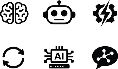 Fototapeta premium Technology Icon Set Featuring Brain Robot Chip Network Symbols