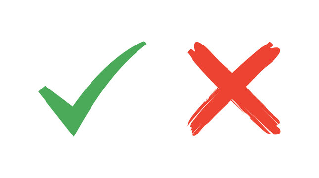 Green check mark and red cross symbol for correct and wrong answers