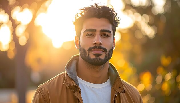 Smiling man in brown jacket outdoors.