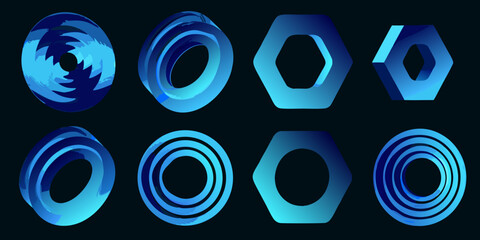 Blue Three Dimensional Geometric Shapes With Gradient Lighting © Nirob