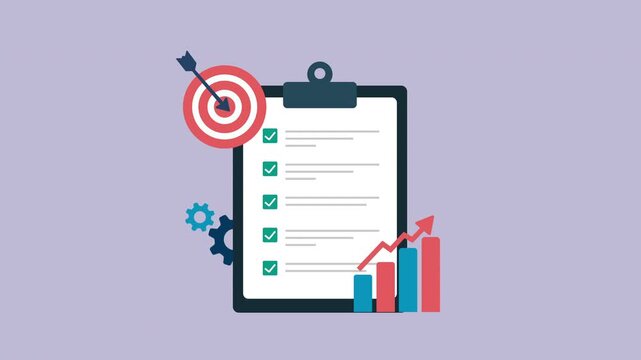 Business Checklist with Target and Growth Chart 2d Animation with Alpha Matte