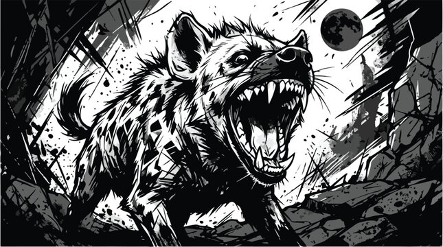 Aggressive Hyena Baring Teeth Manga Style Illustration