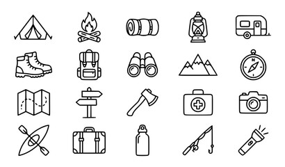 Fototapeta premium Travel and outdoor line icon set vector illustration EPS 10