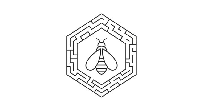 bee in hexagon, honeybee logo