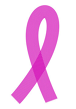 Pink Awareness Ribbon Line Art Isolated on Transparent Background, Handdrawn
