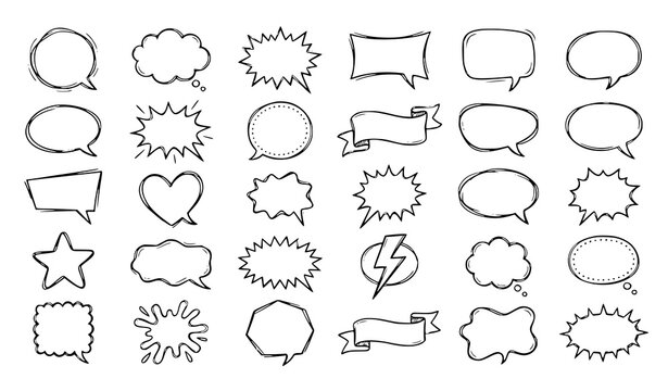 set of hand drawn speech bubbles