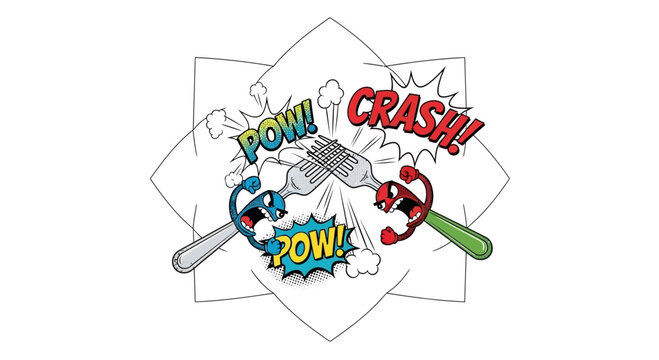 Cartoon Forks Brawling with Sound Effects