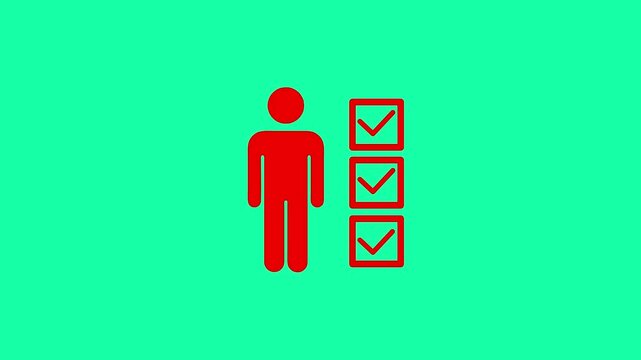 Animated checklist with human figure, task completion and progress concept on green background animation