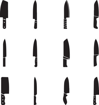 Set of kitchen knives silhouettes