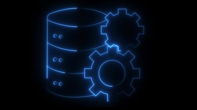 neon Database server with gear icon animation. neon data settings icon animation. data processing and management icon. Server and gear icon. Adjusting app, service concept, setting options, repair.