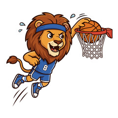 Lion Basketball Slam Dunk Mascot Cartoon Vector Illustration © Sri Rejeki
