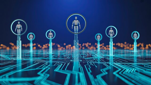 Digital human network connection with communication and social technology concept