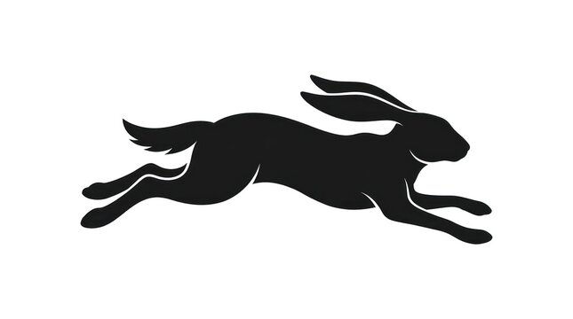 Black silhouette of a rabbit running fast with motion blur effect