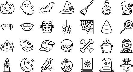 Obraz premium Halloween Holiday Icon Set, Spooky Party Celebration Vector Symbols