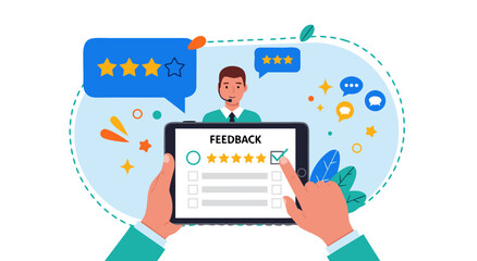 Customer Feedback Online Survey Review Vector Illustration Design for Digital Marketing and Professional Business Performance Evaluation b © Purnomo Semlirick