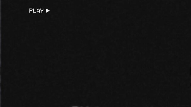 Video Cassette Recorder (VCR) PLAY Button Overlay with VHS Noise Texture, TV Static and Scanlines. 4K Retro Vintage Background Overlay for Screen Mode.