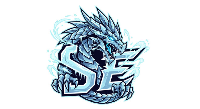Fantasy dragon logo design with ice elements and energetic visuals