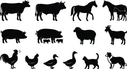 Set of black farm animals silhouettes collection. © jim's Cafe