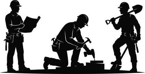 Obraz premium Construction workers silhouettes performing manual labor.