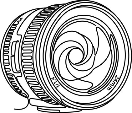 Continuous single line drawing of a camera lens.