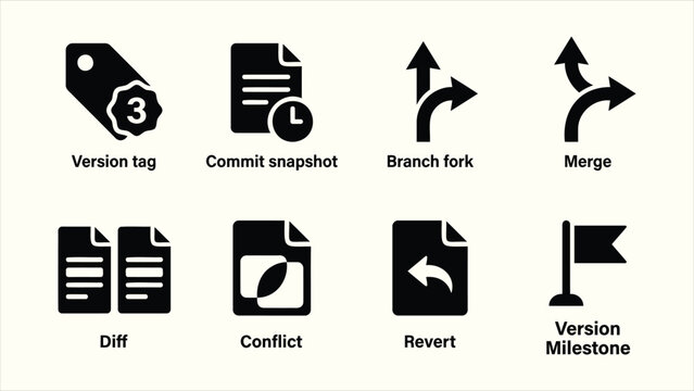 Minimalist solid version control and coding UI web icon set collection
