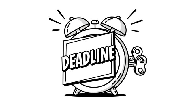 Alarm Clock with "Deadline" Message, Time Management Concept Illustration