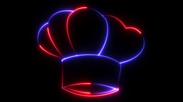 neon Chef hat icon animation on black background. Cooks hat. chef hat icon.