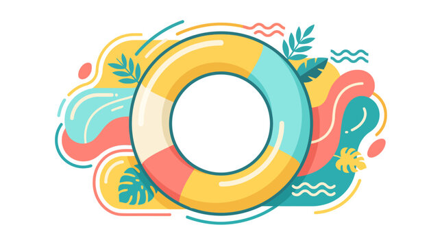 Summer vacation inflatable ring and wavy abstract shapes