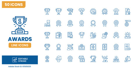 Award and trophy line icon set for business achievement success recognition and celebration © mosttirana