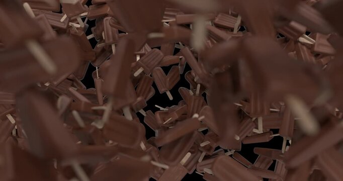 Chocolate 3D ice pops falling animation with 4K resolution and alpha channel.