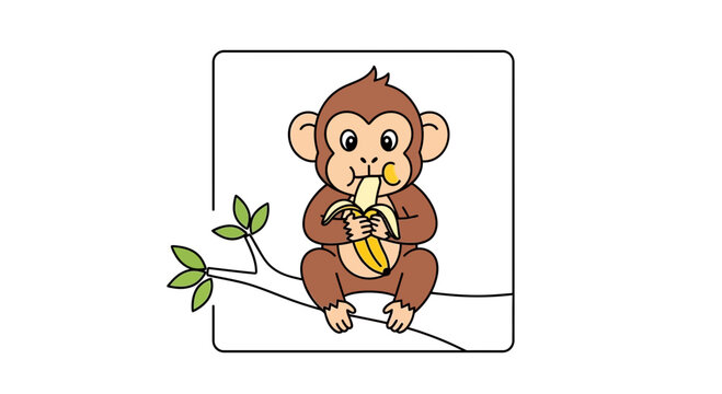 monkey eating banana on tree branch