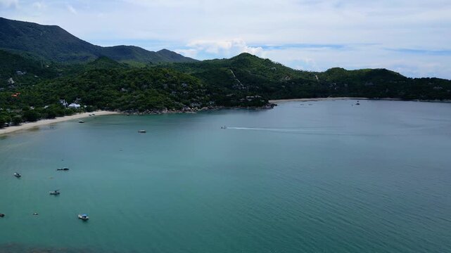 Drone Tracking Boat Toward Thong Nai Pan Beach in Koh Phangan, Thailand