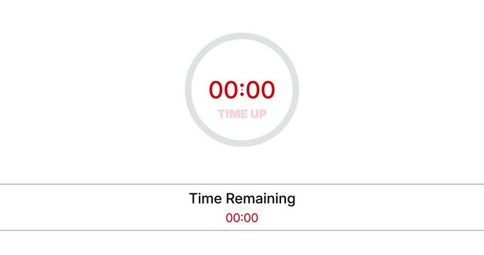 Minimalist digital circular countdown timer and modern blue progress bar UI element showing ten seconds time remaining on a solid white background