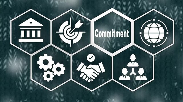 A businessman's selecting Commitment concept button on a futuristic computer screen.