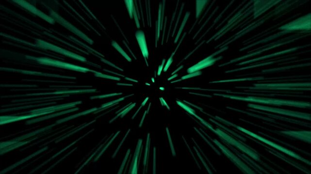 Abstract green light speed tunnel effect, hyperspace warp motion background