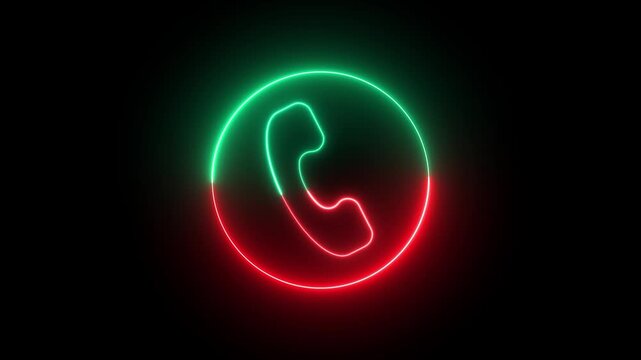 Neon phone call animation with glowing red and green light effect on black background