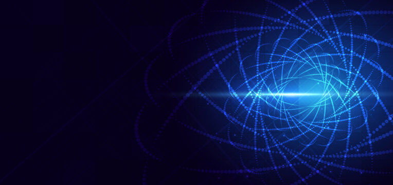 Circles dot lines glowing with lighting sparkling on dark blue backround. Sciene background