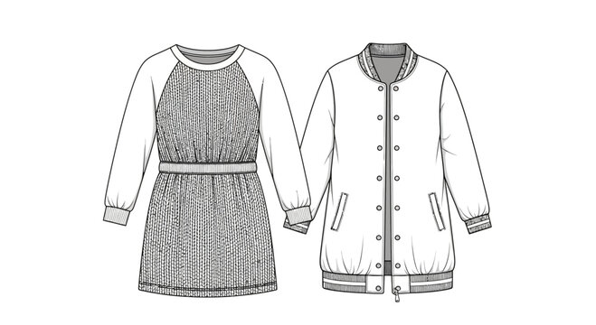 Fashion Sketch: Bomber Jacket and Ribbed Knit Dress Flack Fashion Design