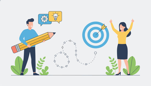 Professional team successfully plots a strategic path to achieve their business target and celebrates victory.