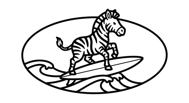 zebra surfing icon, black and white