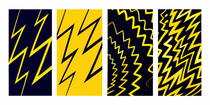 Yellow lightning bolt patterns on dark and light backgrounds vector illustration