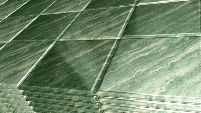 Smooth Travel Across Cipollino Green Marble Tile Surface with Distinctive Wavy Veining and Radiant Glare Effect for Luxury Decorative Background