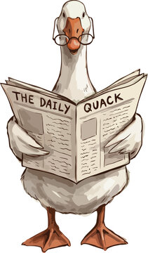 Cartoon duck reading newspaper titled the daily quack