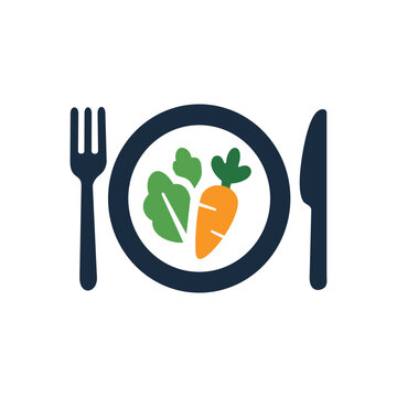 Vegetable Meal Plate with Fork and Knife Vector